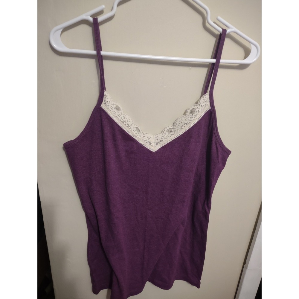 Old Navy Y2K Lace Trim Camisole Top XL Purple Ribbed Indie Sleaze Bella Swan